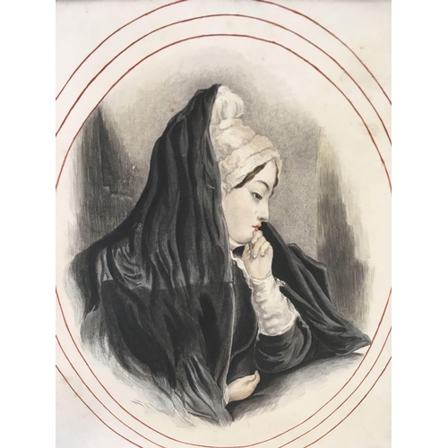 505 - PORTRAIT OF A SPANISH LADY, OVAL WATERCOLOUR.