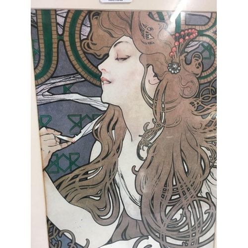 519 - A COLOURED ADVERTISING PRINT FOR JOB CIGARETTE PAPERS, SIGNED MUCHA, FROM 1896, EXTENSIVE DETAILS TO... 