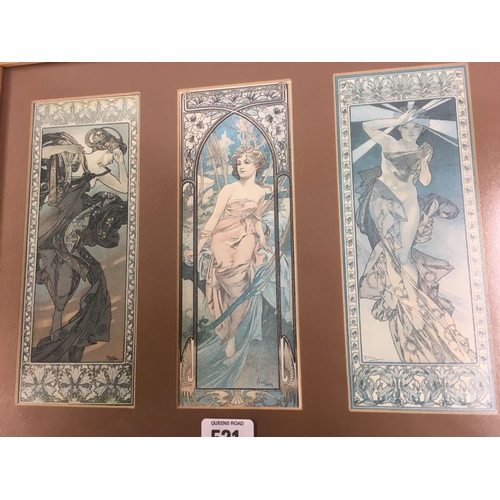 521 - 3 COLOURED MUCHA PRINTS IN ONE FRAME