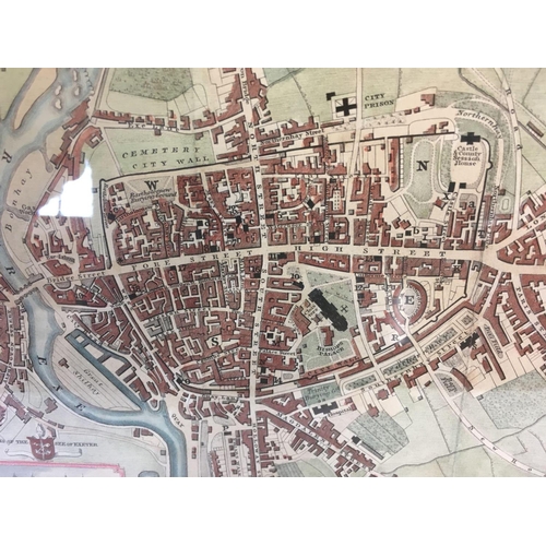 533 - ANTIQUE HAND COLOURED MAP OF THE STREET DETAILS OF THE CITY OF EXETER, DATED 1835