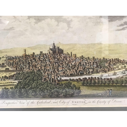 536 - ANTIQUE COLOURED ENGRAVING OF THE PERSPECTIVE VIEW OF THE CATHEDRAL CITY OF EXETER, PUBLISHED C1775