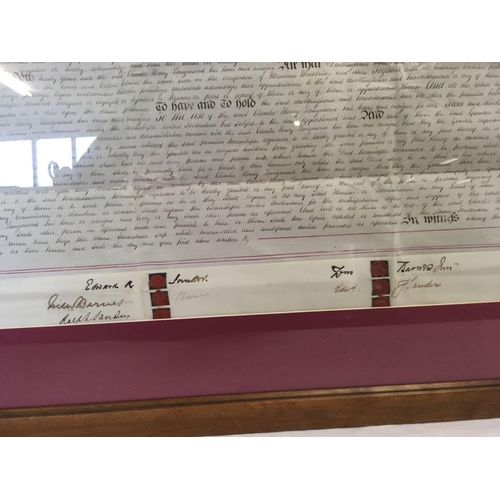 540 - ANTIQUE INDENTURE OF A LEGAL TRANSACTION RELATING TO EXETER WITH APPLIED WAX SEALS AND IN GOOD MAPLE... 