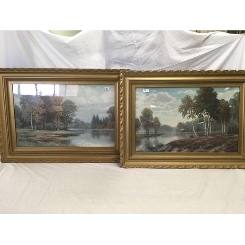 557 - PAIR OF TREE-LINED RIVER VIEWS, IN GOOD LARGE, GILT FRAMES