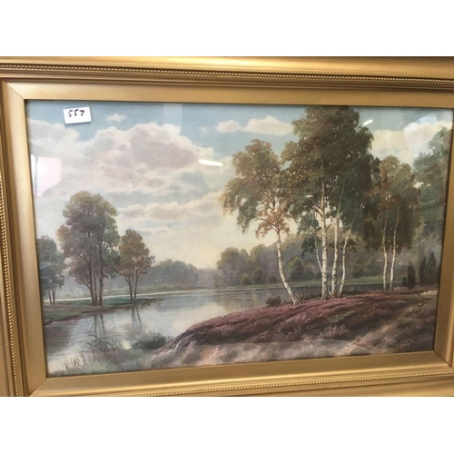 557 - PAIR OF TREE-LINED RIVER VIEWS, IN GOOD LARGE, GILT FRAMES