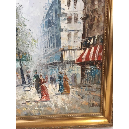 592 - GILT FRAMED OIL PAINTING, PARISIAN SCENE, SIGNED