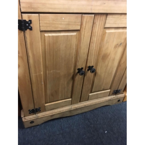 596 - MEXICAN PINE BOOKCASE WITH CUPBOARD