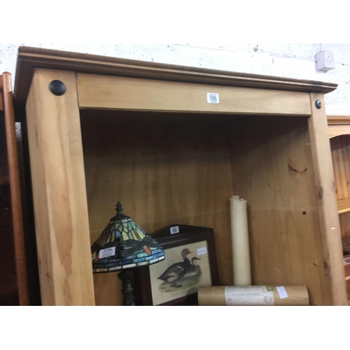 596 - MEXICAN PINE BOOKCASE WITH CUPBOARD