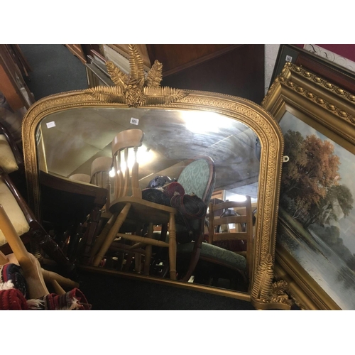 605 - GOLD GILT FRAMED OVER MANTEL MIRROR