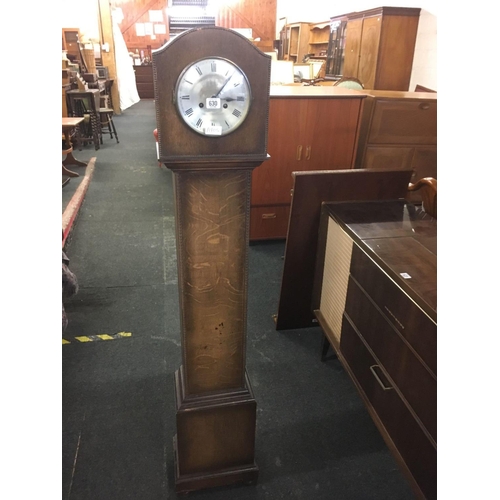 630 - OAK GRAND DAUGHTER CLOCK, APPROX 59'' TALL, NOT KNOW IF WORKING