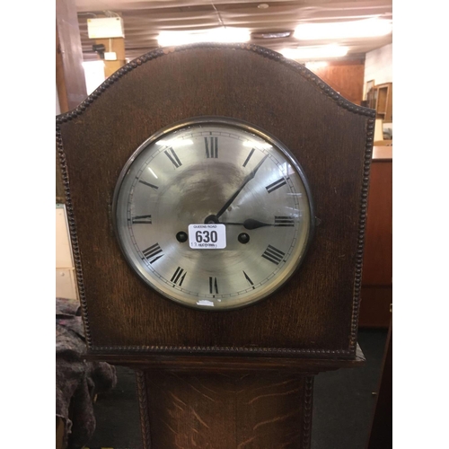 630 - OAK GRAND DAUGHTER CLOCK, APPROX 59'' TALL, NOT KNOW IF WORKING