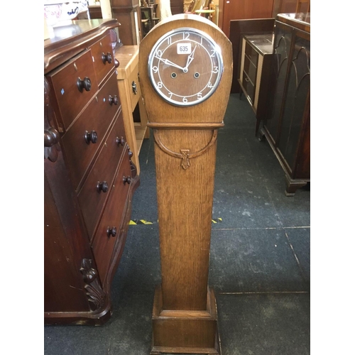 635 - OAK GRAND DAUGHTER CLOCK BY SMITHS, APPROX 52'' HIGH, NOT KNOWN IF WORKING