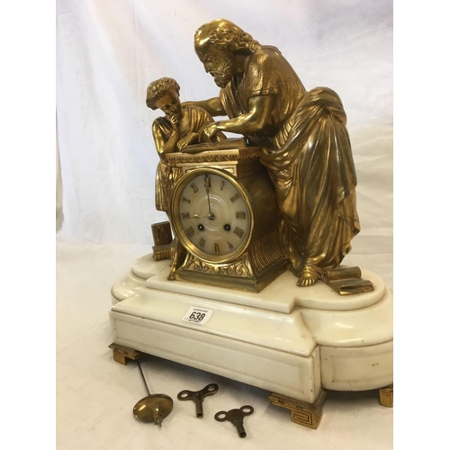 638 - ORMULU MARBLE BASE MANTEL CLOCK WITH GILT GREEK FIGURES