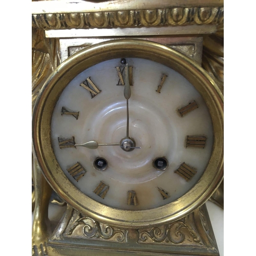 638 - ORMULU MARBLE BASE MANTEL CLOCK WITH GILT GREEK FIGURES