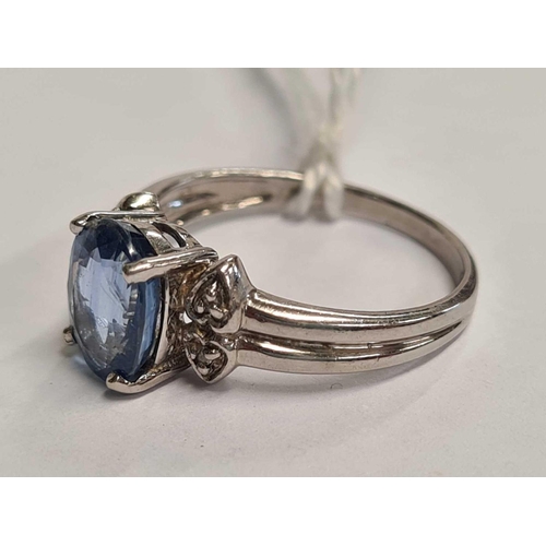 660 - 9ct BLUE STONE & DIAMOND RING, 3g