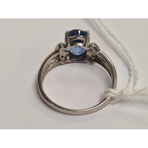 660 - 9ct BLUE STONE & DIAMOND RING, 3g