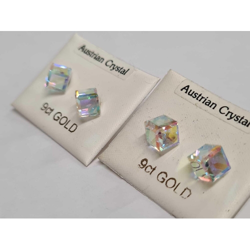 665 - 2 X PAIRS 9ct AUSTRALIAN CRYSTAL EARRINGS