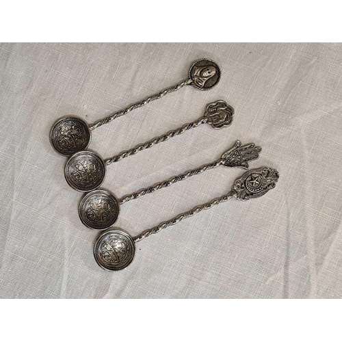 684 - SET OF 4 HIGHLY DECORATED PERSIAN SILVER SPOONS