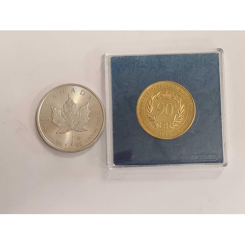 687 - PURE SILVER CANADIAN QE2 COMMEMORATIVE 5 DOLLAR COIN 2015 & BRITISH QE2 COMMEMORATIVE COIN 2016