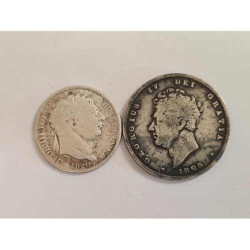 708 - A GEORGIAN SILVER SHILLING 1825 & A SIX PENCE 1820