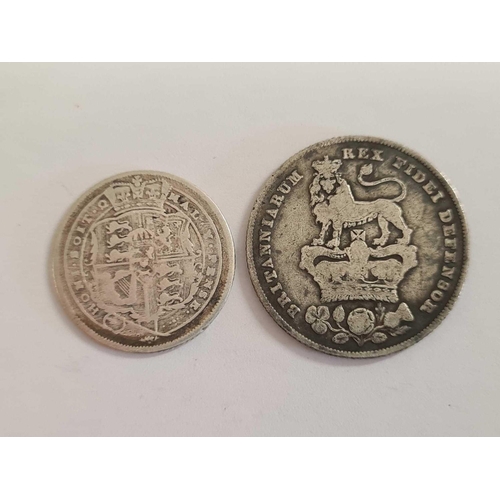 708 - A GEORGIAN SILVER SHILLING 1825 & A SIX PENCE 1820