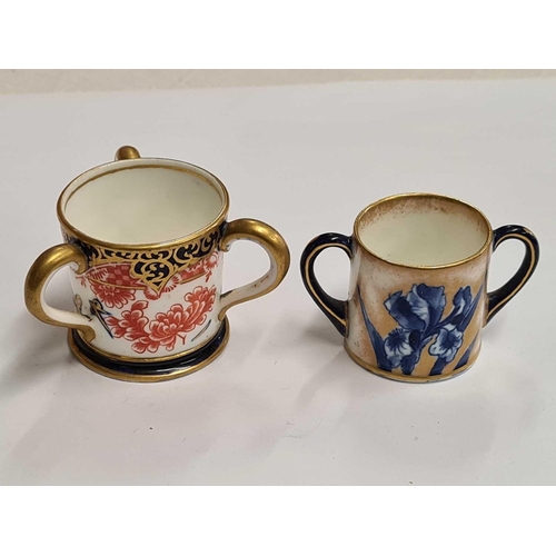 723 - ROYAL CROWN DERBY TRI-HANDLED MINIATURE CUP, PATTERN NUMBER 2649, IN PERFECT CONDITION.  TOGETHER WI... 