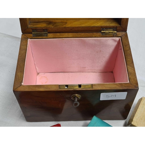 731 - FLAME VENEERED JEWELLERY BOX & A LADIES WRIST WATCH