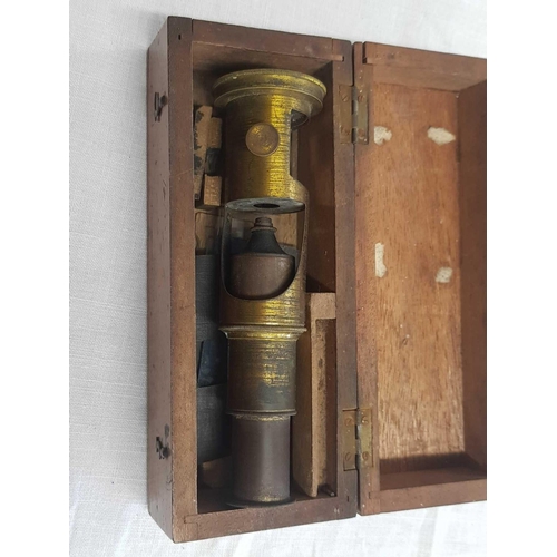 764 - PERIOD FIELD MICROSCOPE WITH SLIDES IN WOODEN BOX