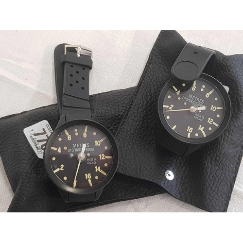 770 - 2 DIVERS DEPTH GAUGES MADE IN FRANCE IN LEATHER POUCHES