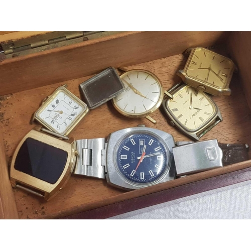 771 - WOODEN BOX WITH QTY OF WATCHES & MEDALLIONS