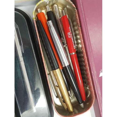 783 - BOX WITH QTY OF PENS BY PARKER, PAPERMATE & OTHERS