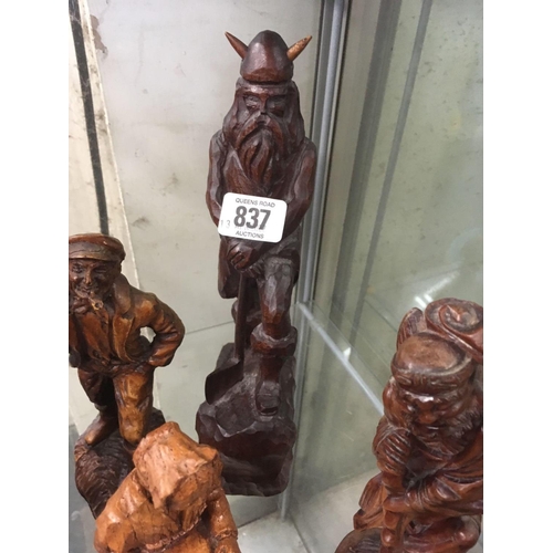 837 - QTY OF CARVED WOODEN FIGURES