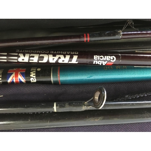 888 - BUNDLE OF VARIOUS FISHING RODS INCL; ABU GARCIA, TRACER GRAPHIC COMPOSITE ROD, SHAKESPEAR & OTHERS