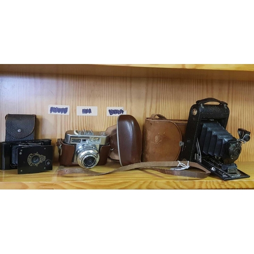 894 - 3 VINTAGE CAMERA'S - No.1 KODAK WITH ORIGINAL LEATHER CASE, KODAK WITH BALL BEARING SHUTTER & LEATHE... 