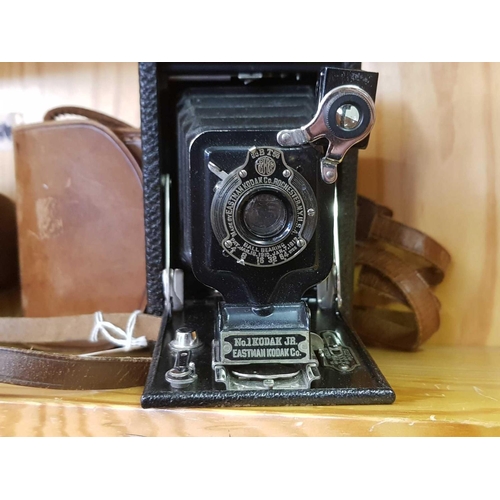 894 - 3 VINTAGE CAMERA'S - No.1 KODAK WITH ORIGINAL LEATHER CASE, KODAK WITH BALL BEARING SHUTTER & LEATHE... 