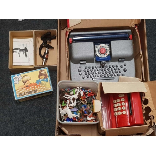 896 - CARTON OF OLD TOYS INCL;    TYPEWRITER & CASH REGISTER