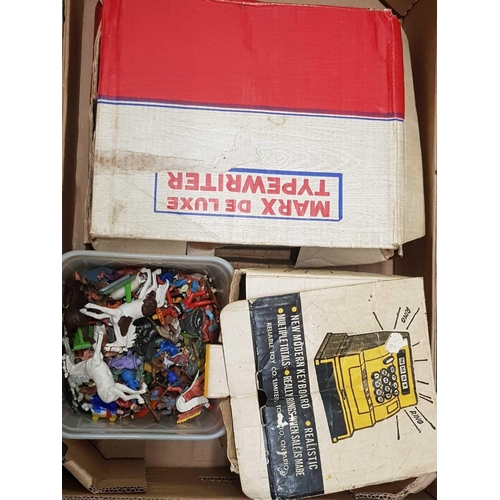 896 - CARTON OF OLD TOYS INCL;    TYPEWRITER & CASH REGISTER