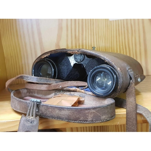 907 - PAIR OF 8 X 30 MILITARY MARKED BINOCULARS 1944 IN LEATHER CASE