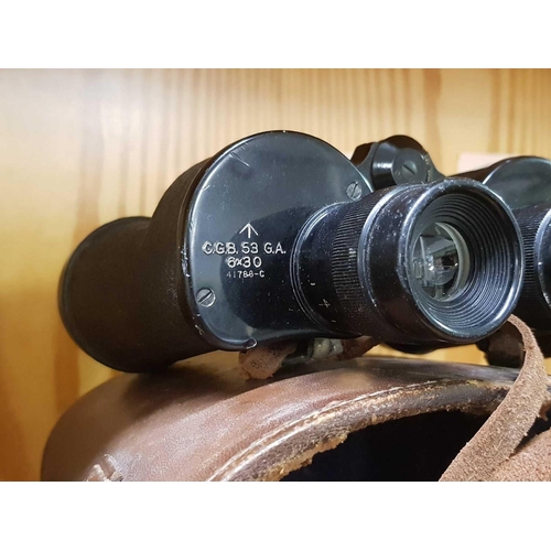 907 - PAIR OF 8 X 30 MILITARY MARKED BINOCULARS 1944 IN LEATHER CASE