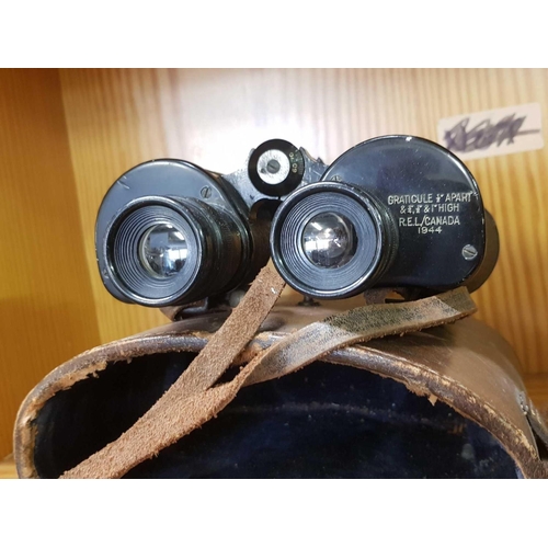 907 - PAIR OF 8 X 30 MILITARY MARKED BINOCULARS 1944 IN LEATHER CASE