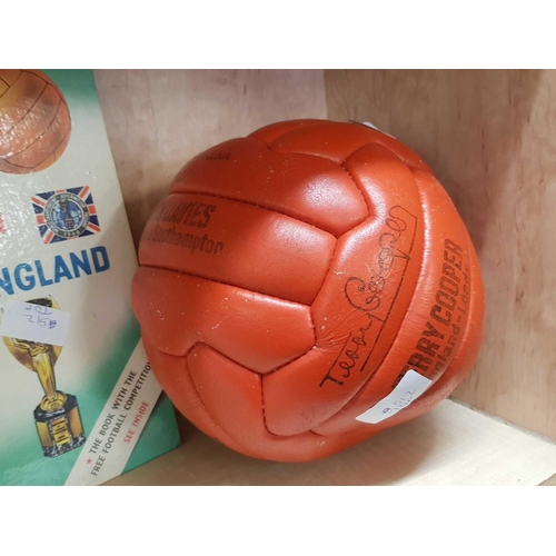 916 - LEATHER FOOTBALL MADE BY SW HANCOCK LIMITED OF LONDON WITH NAMES OF VARIOUS FAMOUS FOOTBALLERS IN TH... 