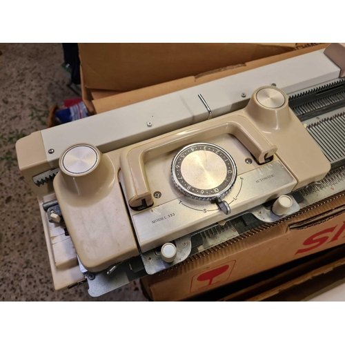 98 - KNITMASTER KNITTING MACHINE & A CARTON WITH SPARE PARTS