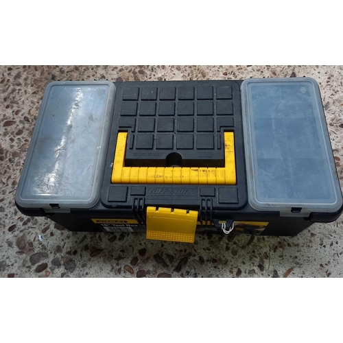 128 - BLACK PLASTIC TOOL BOX WITH CONTENTS