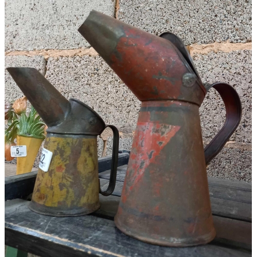 22 - 2 VINTAGE OIL CAN POURERS, HALF PINT & A 1 PINT CAN