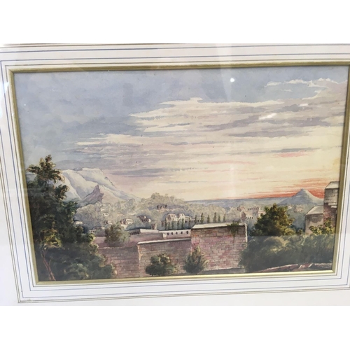 504 - 19THC WATERCOLOUR VIEW OF A TOWN IN AN EXTENSIVE LANDSCAPE