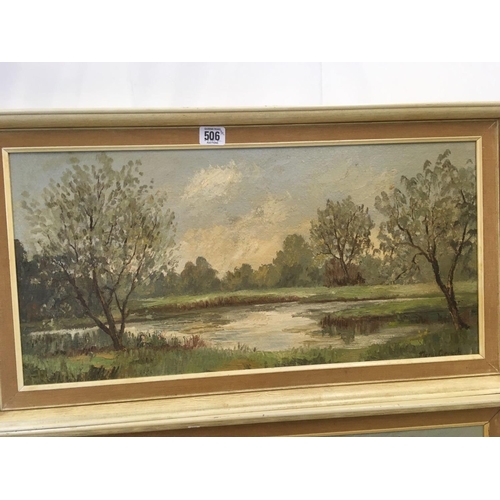 506 - PAIR OF OIL PAINTINGS OF A TREE-LINED RIVER LANDSCAPES, BOTH SIGNED MARY CROUCH