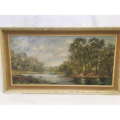 506 - PAIR OF OIL PAINTINGS OF A TREE-LINED RIVER LANDSCAPES, BOTH SIGNED MARY CROUCH