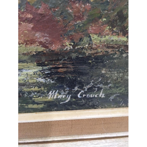 506 - PAIR OF OIL PAINTINGS OF A TREE-LINED RIVER LANDSCAPES, BOTH SIGNED MARY CROUCH