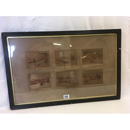 508 - GROUP OF 6 SEPIA ETCHINGS IN ONE FRAME