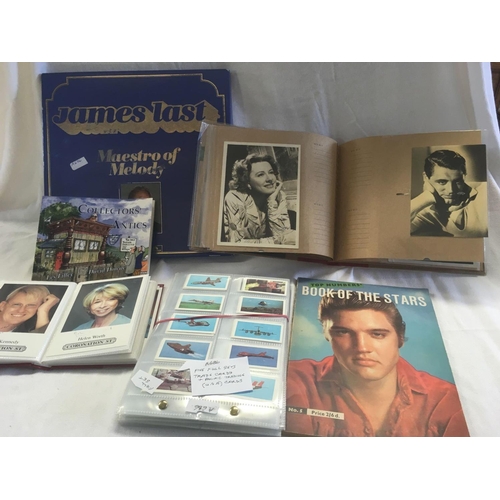 921 - CARTON WITH FILM STARS & TV STARS PHOTO'S, BOOK OF THE STARS & JAMES LAST LP COLLECTION