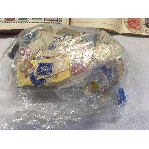 928 - TUB OF MISC USED POSTAGE STAMPS & POSTCARDS